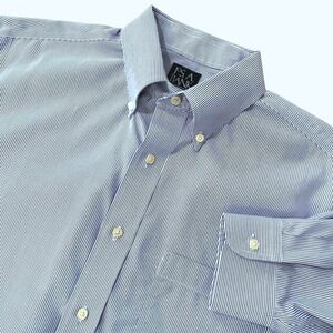 Jos. A. Bank Men Dress Shirt 16.5 34 Blue Stripe Traveler Collection Non Iron